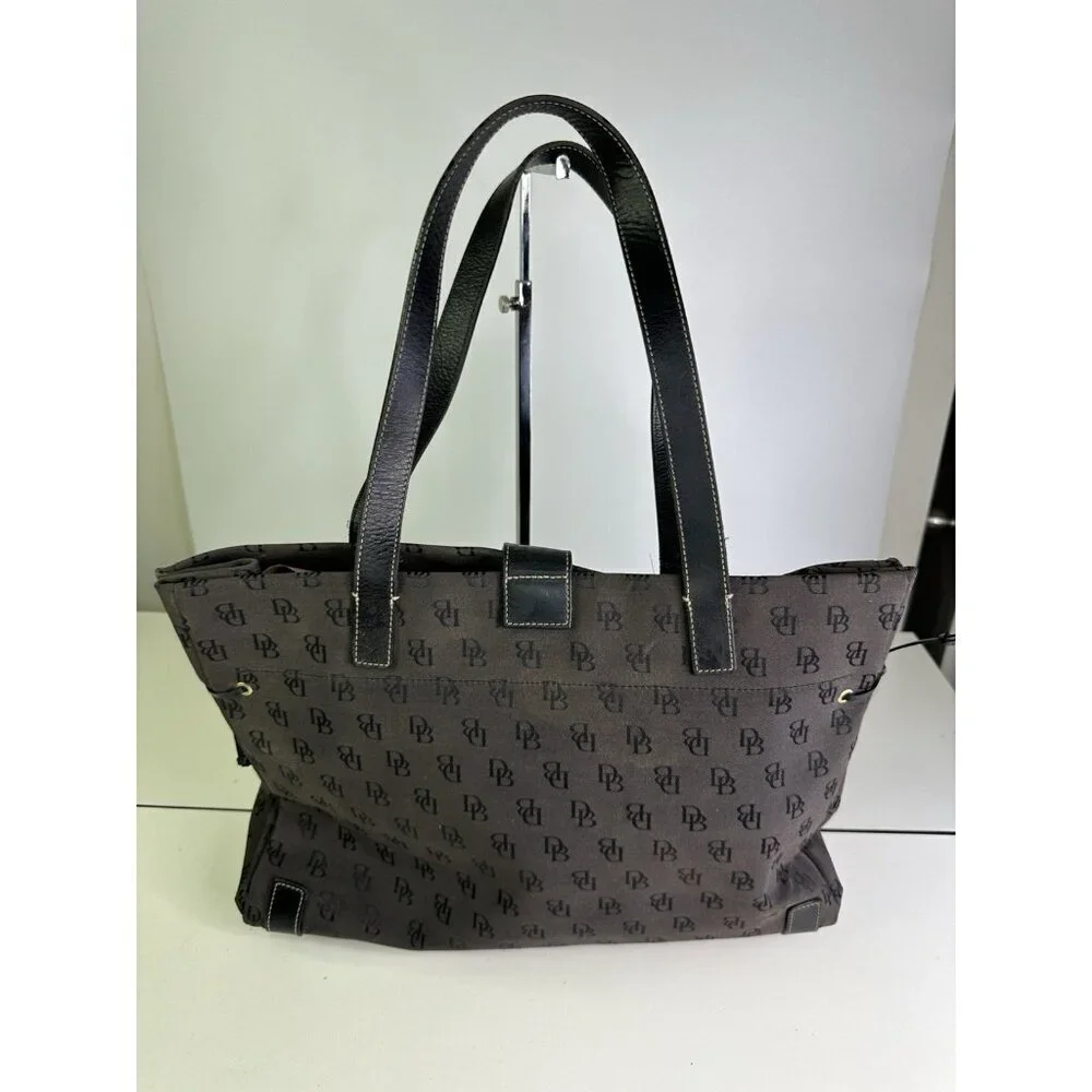 Dooney & Bourke Brown Black Monogram Canvas Shoulder Bag Purse Large